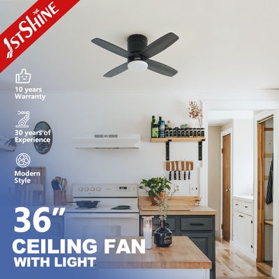 qualidade  36 Inch Modern Led Invisible Ceiling Fan Mini 4 Plywood Blades Low Profile Dimming Light Fábrica