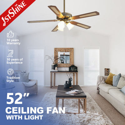 qualidade  Classic Antique Brass Ceiling Fan With Light  Pull Chain AC Motor 5 Mdf Blade Fábrica