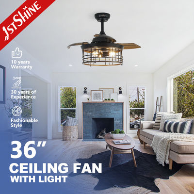 Bom preço 36 polegadas Cage de aço interior E27 * 3 lâmpada LED ventilador de teto invisível com lâmina retrátil on-line