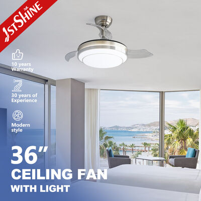 Bom preço Ventilador de teto retrátil de 36 polegadas em níquel areia com luz LED e motor DC para quarto on-line