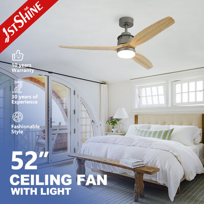 Bom preço Ventilador de teto de motor de corrente contínua de 52 polegadas com lâminas de madeira maciça e luz LED on-line
